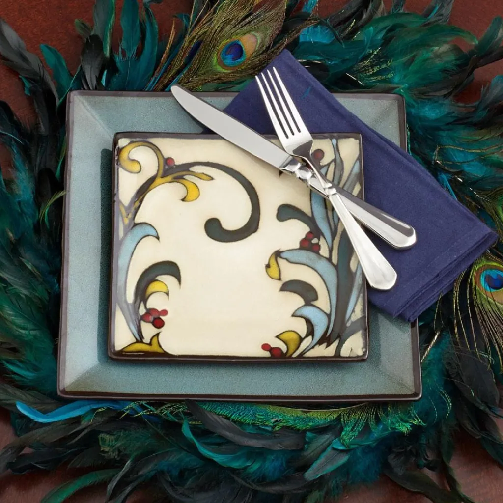 Dinnerware Service For 4|Dinnerware Service For 8|Gourmet Basics® Gourmet Basics Belmont Square Blue Leaves Dinnerware Set