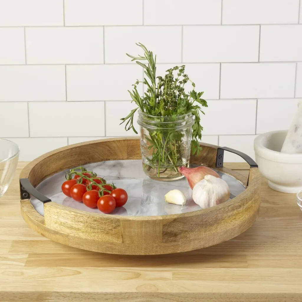 Lazy Susans|Gourmet Basics® Gray Marble Lazy Susan Serve Tray