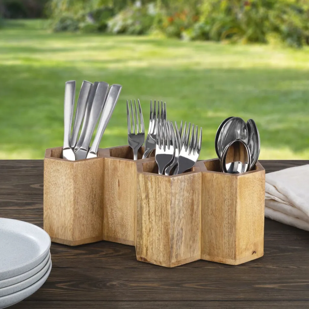 Flatware Caddies|Gourmet Basics® Hex Wood Flatware Storage Caddy