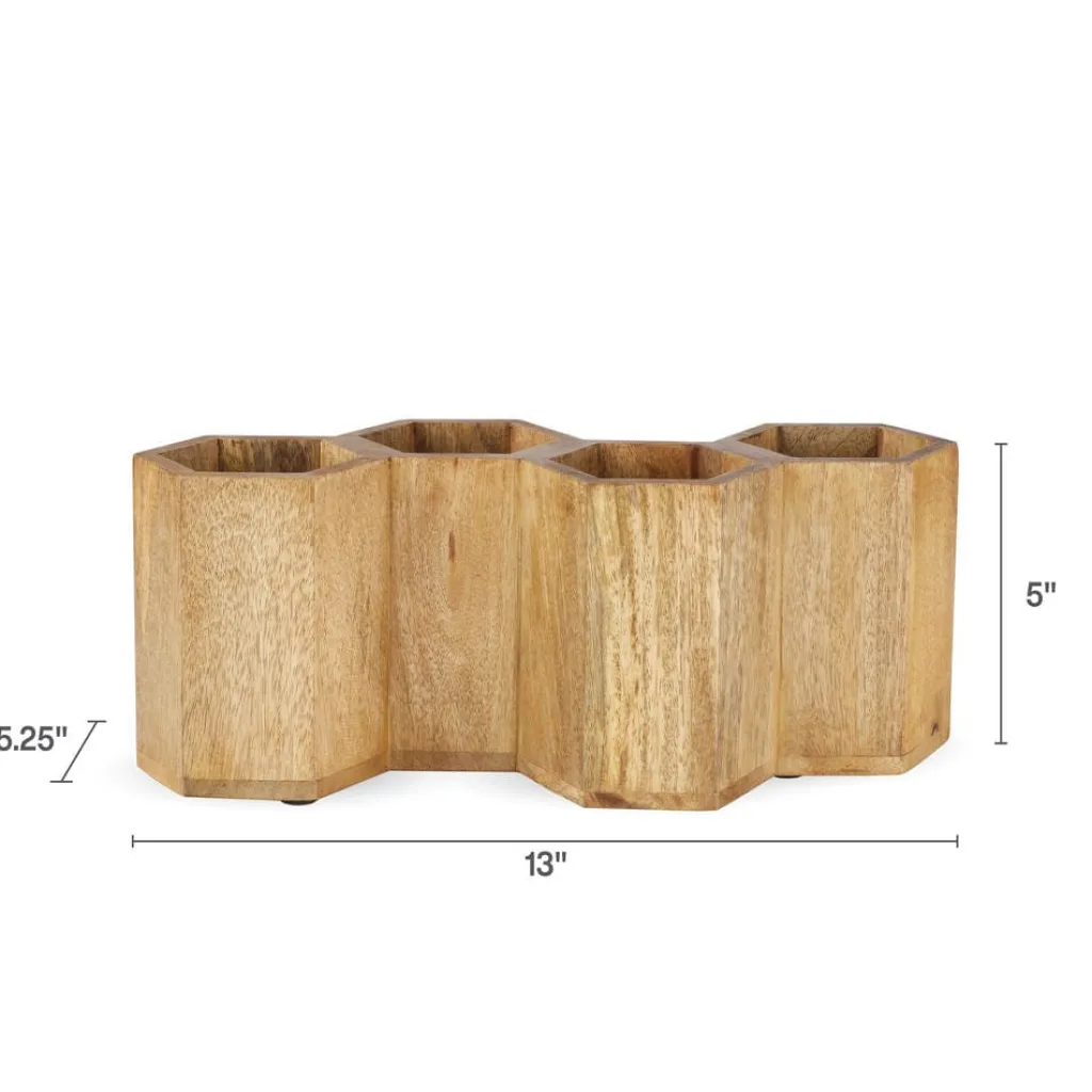 Flatware Caddies|Gourmet Basics® Hex Wood Flatware Storage Caddy