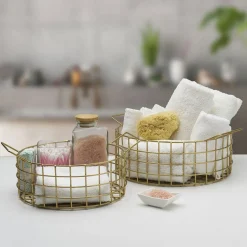 Fruit And Storage Baskets|Decor|Gourmet Basics® Kendall Set Of 2 Gold Centerpiece Baskets