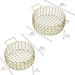 Fruit And Storage Baskets|Decor|Gourmet Basics® Kendall Set Of 2 Gold Centerpiece Baskets