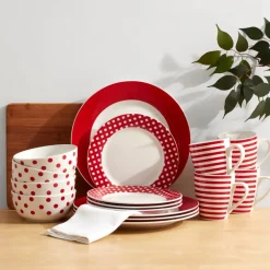 Dinnerware Service For 4|Pfaltzgraff® Kenna Red 16 Piece Dinnerware Set, Service for 4