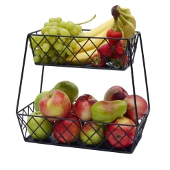 Fruit And Storage Baskets|Gourmet Basics® Lattice Farm Flat Back 2 Tier Storage Basket
