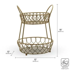 Fruit And Storage Baskets|Gourmet Basics® Lattice 2 Tier Matte Gold Countertop Basket