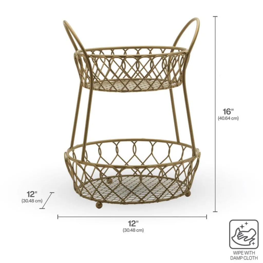 Fruit And Storage Baskets|Gourmet Basics® Lattice 2 Tier Matte Gold Countertop Basket