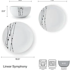 Dinnerware Service For 4|Studio Nova Linear Symphony 12 Piece Dinnerware Set, Service for 4