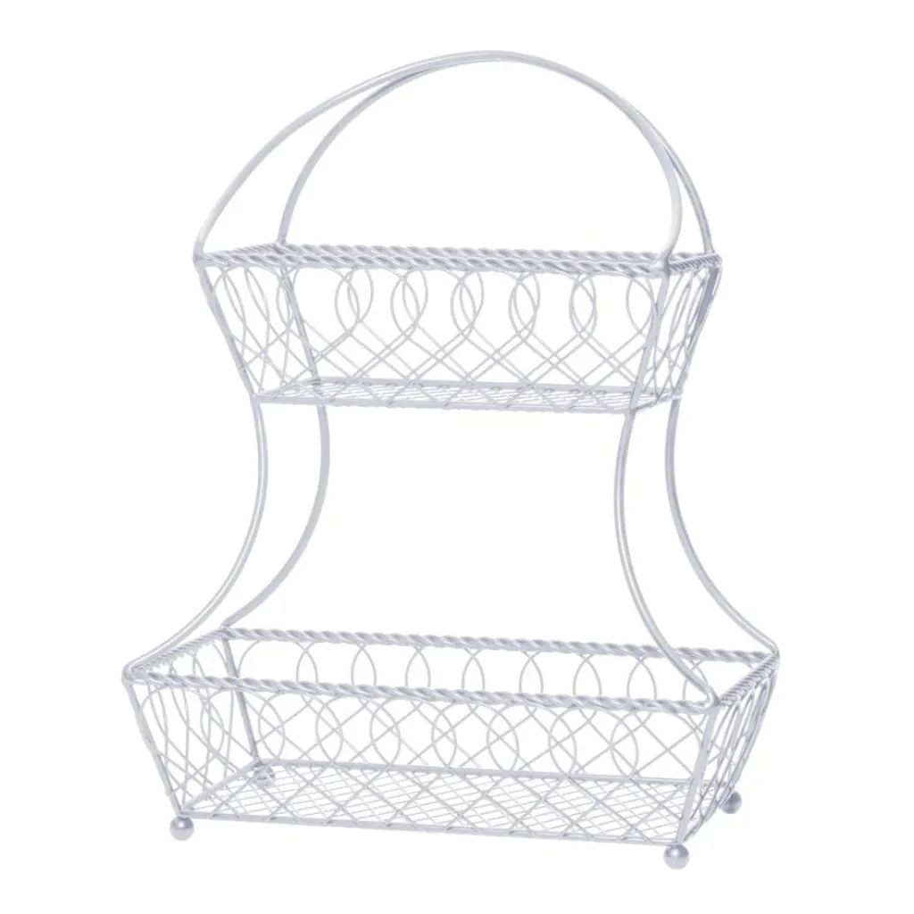 Fruit And Storage Baskets|Gourmet Basics® Loop And Lattice 2 Tier White Flatback Storage Basket