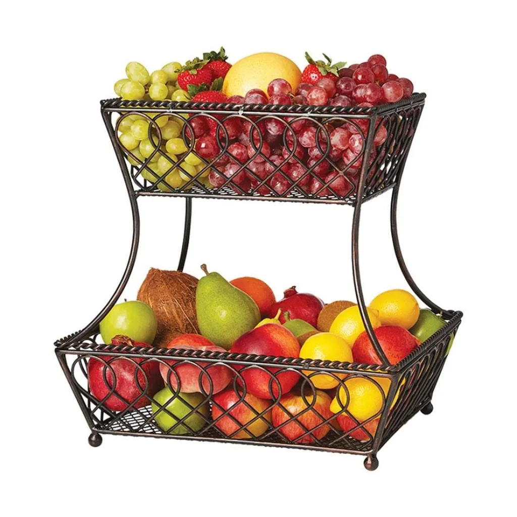 Fruit And Storage Baskets|Gourmet Basics® Loop Lattice 2 Tier Rectangular Basket