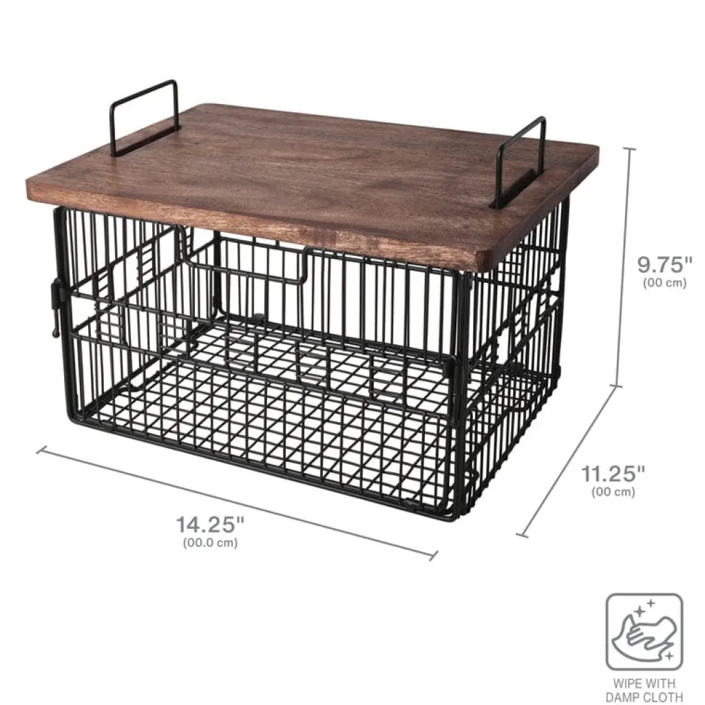 Fruit And Storage Baskets|Gourmet Basics® Madam Grid Stacking and Nesting Basket with Mango Wood Lid
