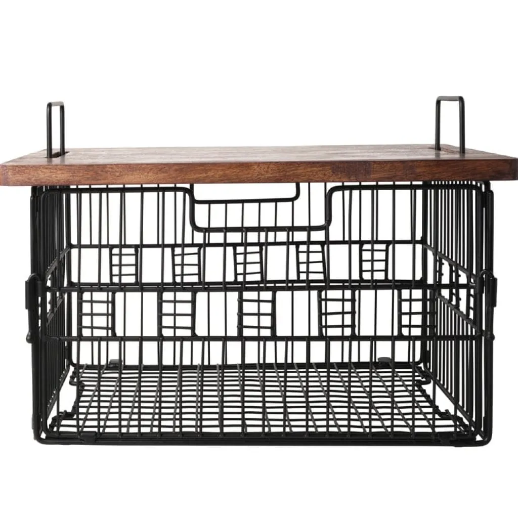 Fruit And Storage Baskets|Gourmet Basics® Madam Grid Stacking and Nesting Basket with Mango Wood Lid