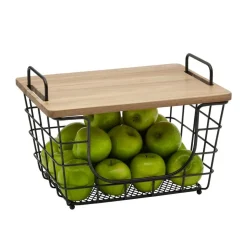Fruit And Storage Baskets|Gourmet Basics® Madam Stacking And Nesting Basket with Acacia Lid