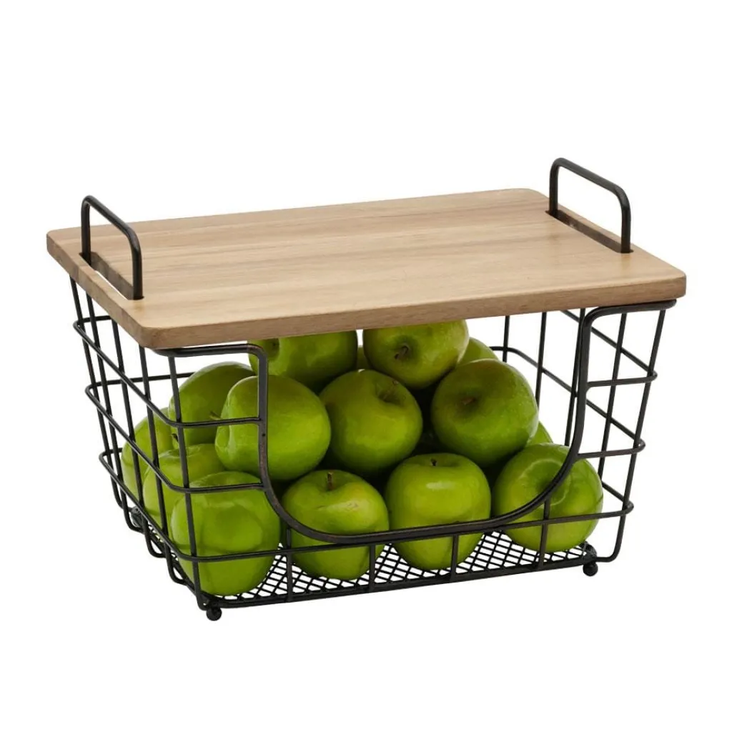 Fruit And Storage Baskets|Gourmet Basics® Madam Stacking And Nesting Basket with Acacia Lid