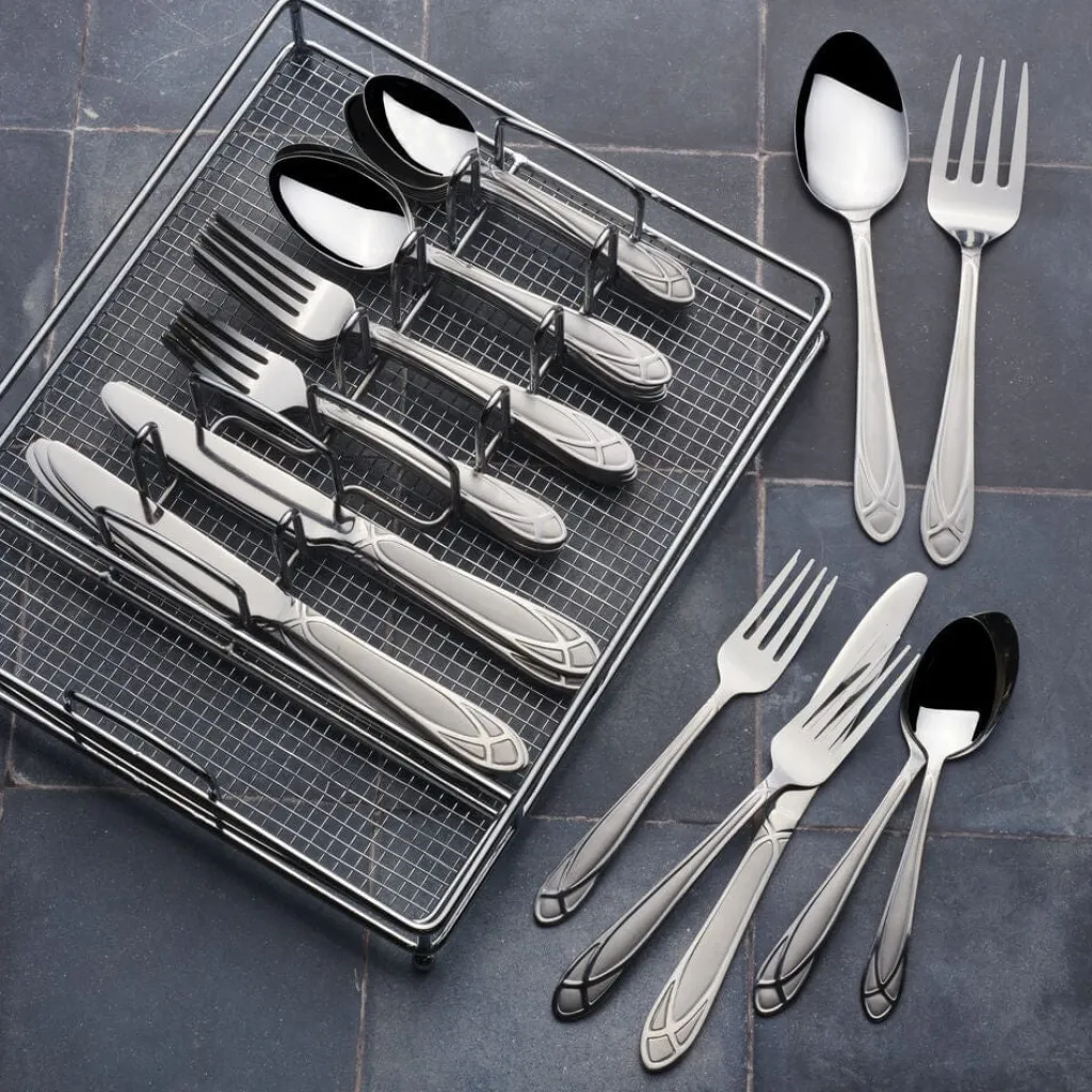 Sets|Pfaltzgraff® Mirage Frost 42 Piece Flatware Set with Wire Caddy, Service for 8