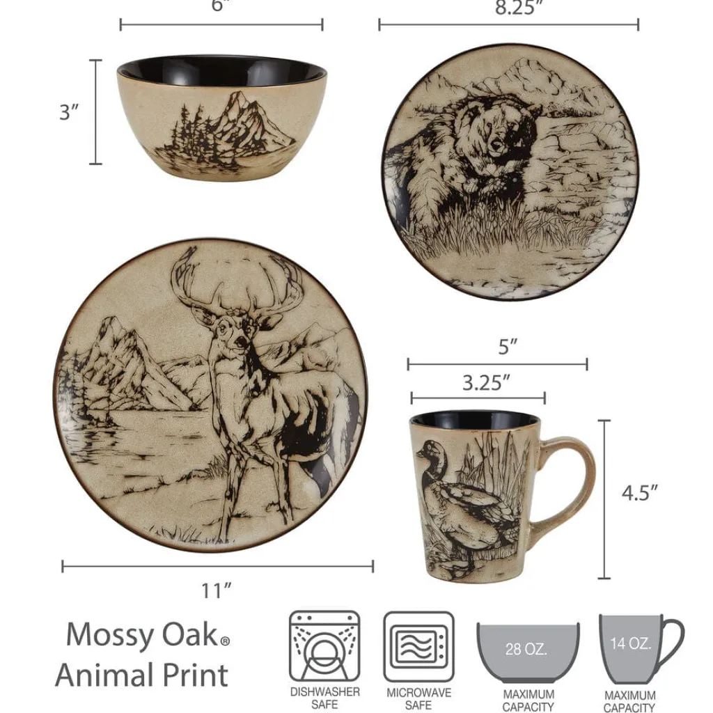 Dinnerware Service For 4|Mossy Oak® Mossy Oak Animal Print 16 Piece Dinnerware Set, Service for 4