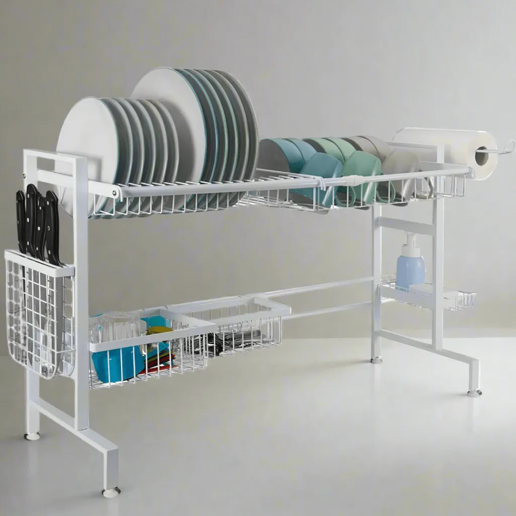 Fruit And Storage Baskets|Gourmet Basics® Over the Sink 2 Tier Expandable Organizer Dish Drying Rack