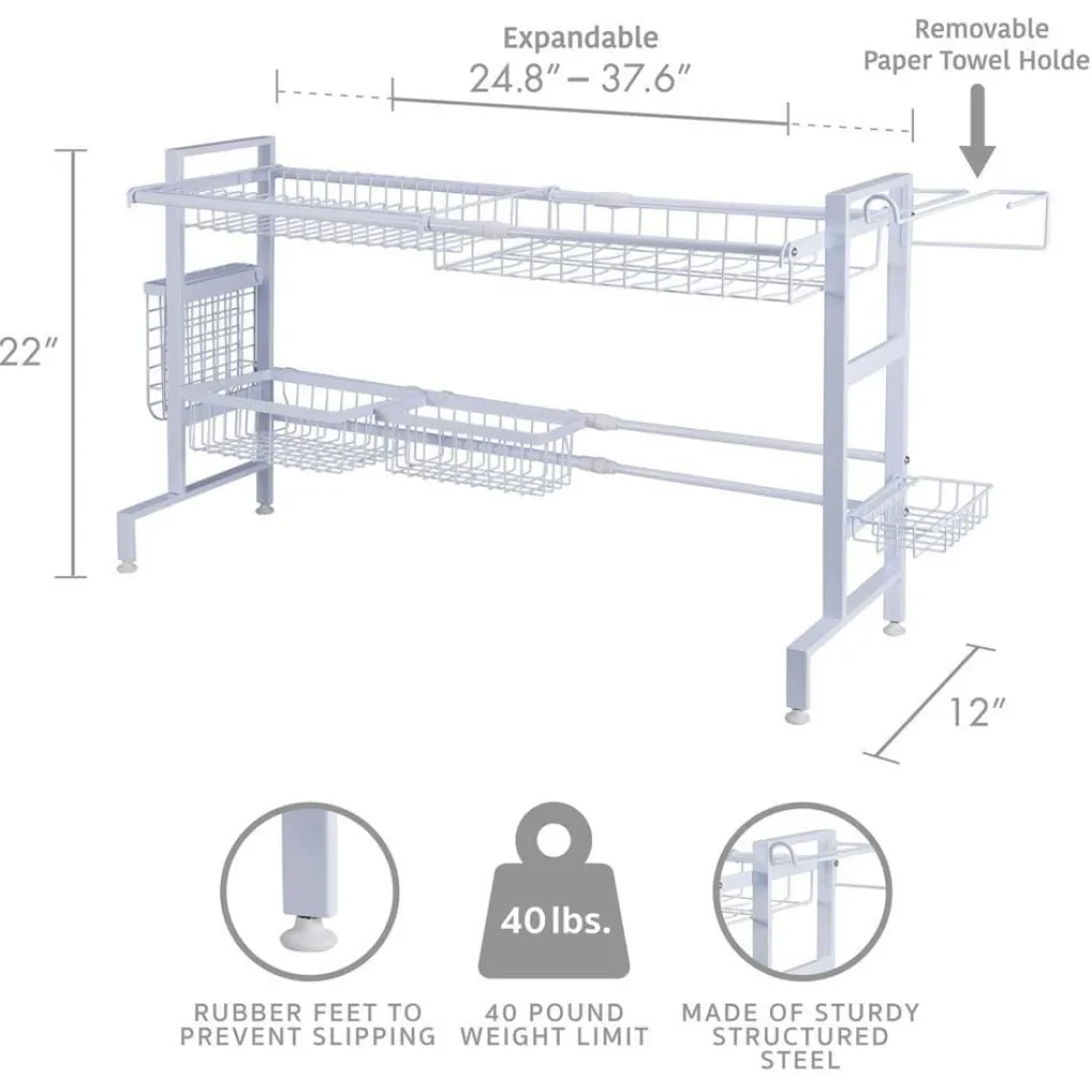 Fruit And Storage Baskets|Gourmet Basics® Over the Sink 2 Tier Expandable Organizer Dish Drying Rack