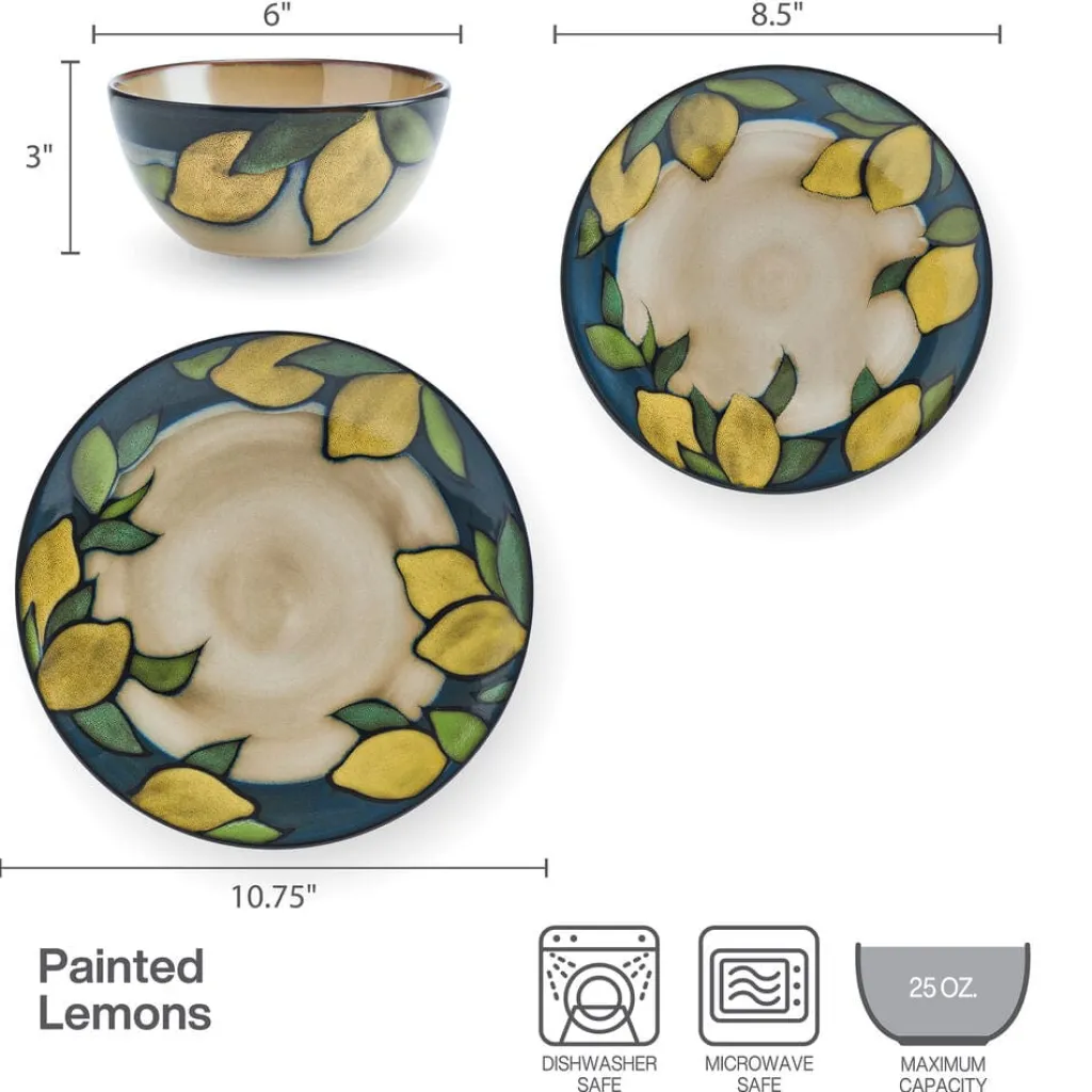 Dinnerware Service For 4|Pfaltzgraff® Painted Lemons 12 Piece Dinnerware Set, Service for 4