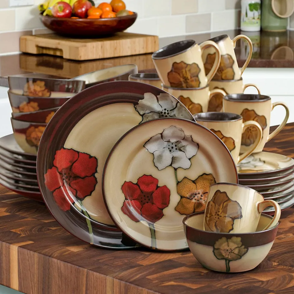 Dinnerware Service For 8|Pfaltzgraff® Painted Poppies 32 Piece Dinnerware Set, Service for 8