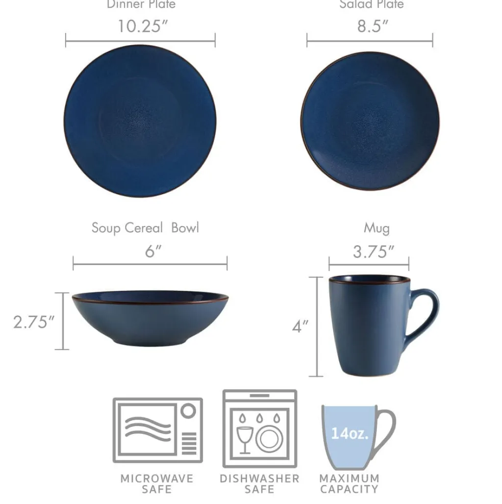 Dinnerware Service For 4|Pfaltzgraff® Pierce Blue 16 Piece Dinnerware Set, Service for 4