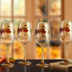 Drinking Glasses|Pfaltzgraff® Plymouth Set of 4 Leaf Luster Wine Glasses