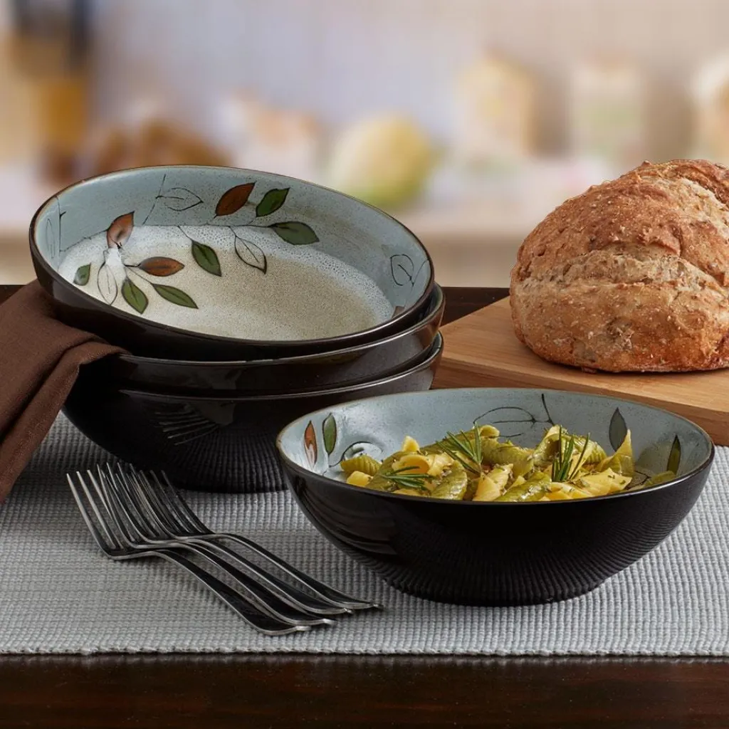 Pasta Bowls|Pfaltzgraff® Rustic Leaves Set of 4 Individual Pasta Bowls