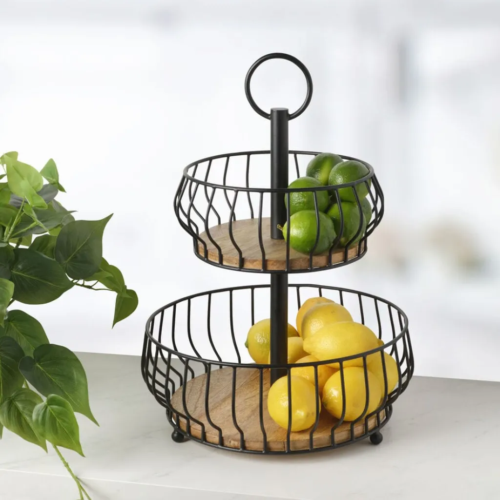 Fruit And Storage Baskets|Gourmet Basics® Savannah 2 Tier Fruit Storage Basket