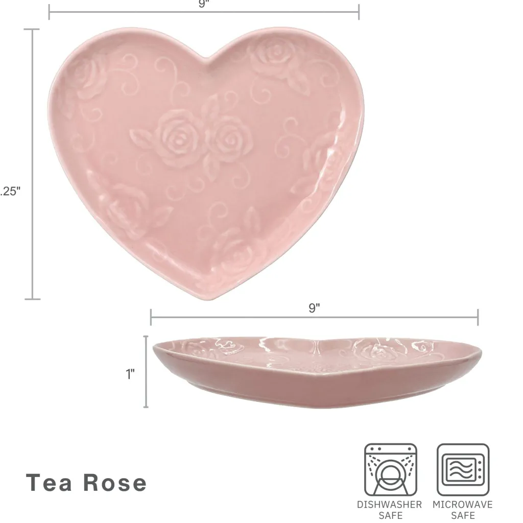 Appetizer Plates|Pfaltzgraff® Tea Rose Pink Heart Shaped Plate