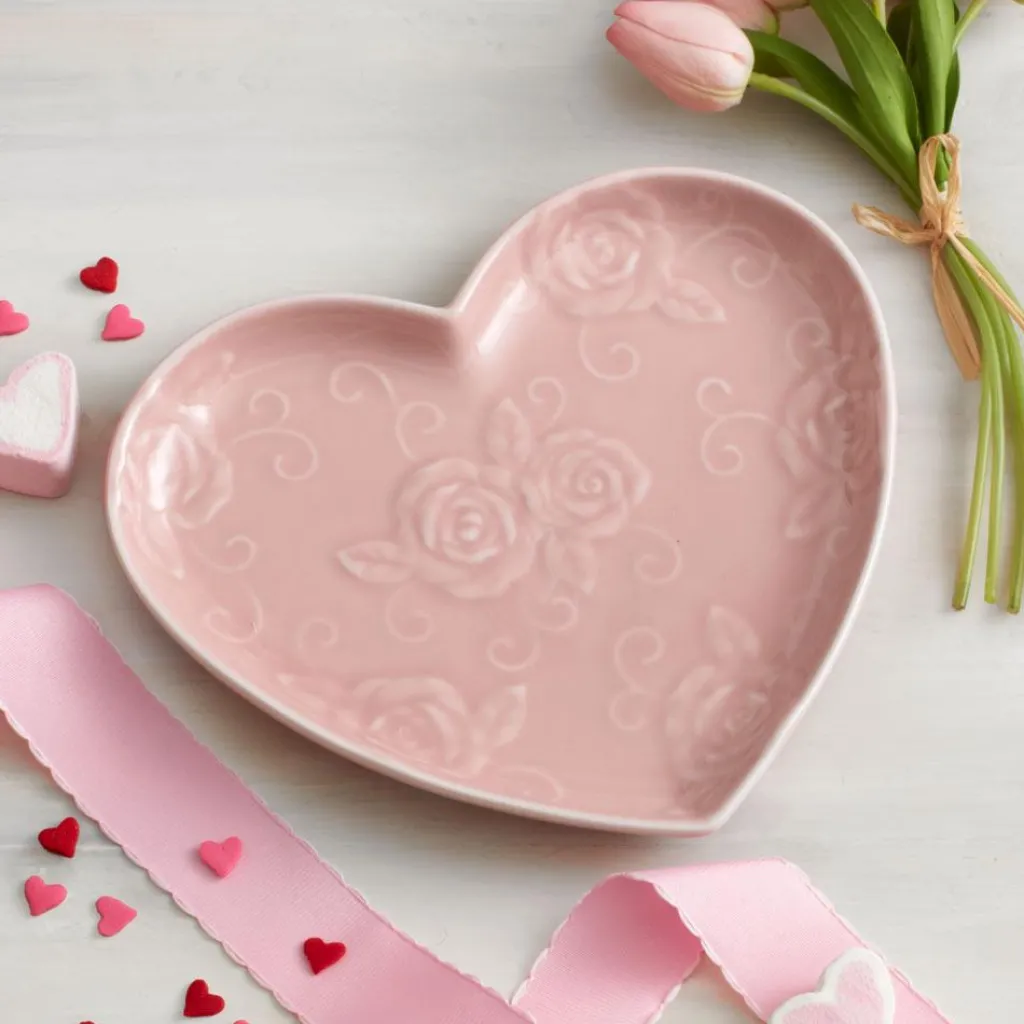 Appetizer Plates|Pfaltzgraff® Tea Rose Pink Heart Shaped Plate