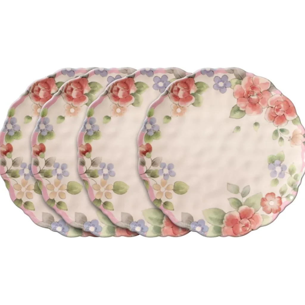 Dinner Plates|Pfaltzgraff® Tea Rose Set of 4 Outdoor Melamine Dinner Plates