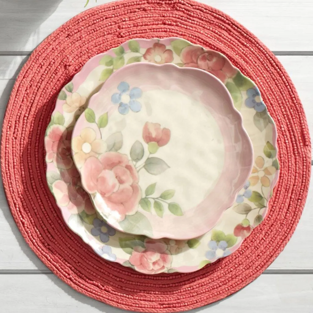 Dinner Plates|Pfaltzgraff® Tea Rose Set of 4 Outdoor Melamine Dinner Plates