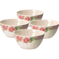 Soup Cereal Bowls|Pfaltzgraff® Tea Rose Set of 4 Outdoor Melamine Cereal Bowls