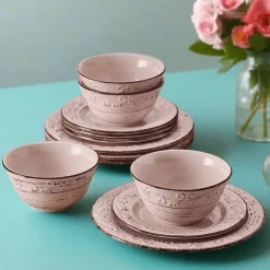 Dinnerware Service For 4|Pfaltzgraff® Trellis Pink 12 Piece Dinnerware Set, Service for 4
