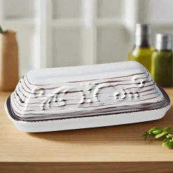 Butter Dishes|Pfaltzgraff® Trellis White Covered Butter Dish