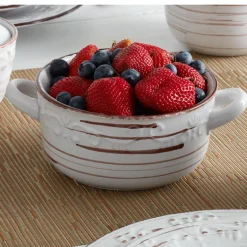 Soup Cereal Bowls|Pfaltzgraff® Trellis White Double Handled Soup Bowl