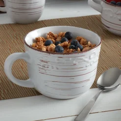 Soup Cereal Bowls|Pfaltzgraff® Trellis White Jumbo Soup Mug