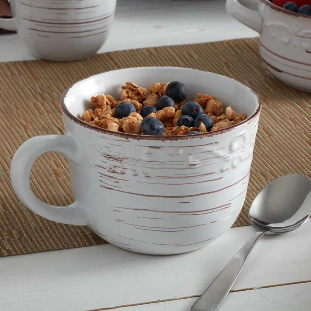 Soup Cereal Bowls|Pfaltzgraff® Trellis White Jumbo Soup Mug