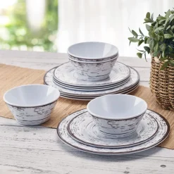 Dinnerware Service For 4|Pfaltzgraff® Trellis White 12 Piece Outdoor Melamine Dinnerware Set, Service for 4