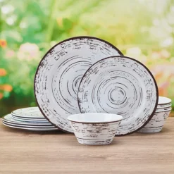Dinnerware Service For 4|Pfaltzgraff® Trellis White 12 Piece Outdoor Melamine Dinnerware Set, Service for 4