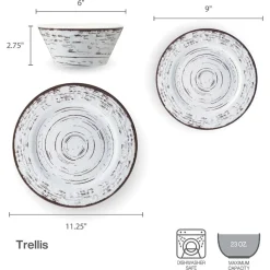 Dinnerware Service For 4|Pfaltzgraff® Trellis White 12 Piece Outdoor Melamine Dinnerware Set, Service for 4