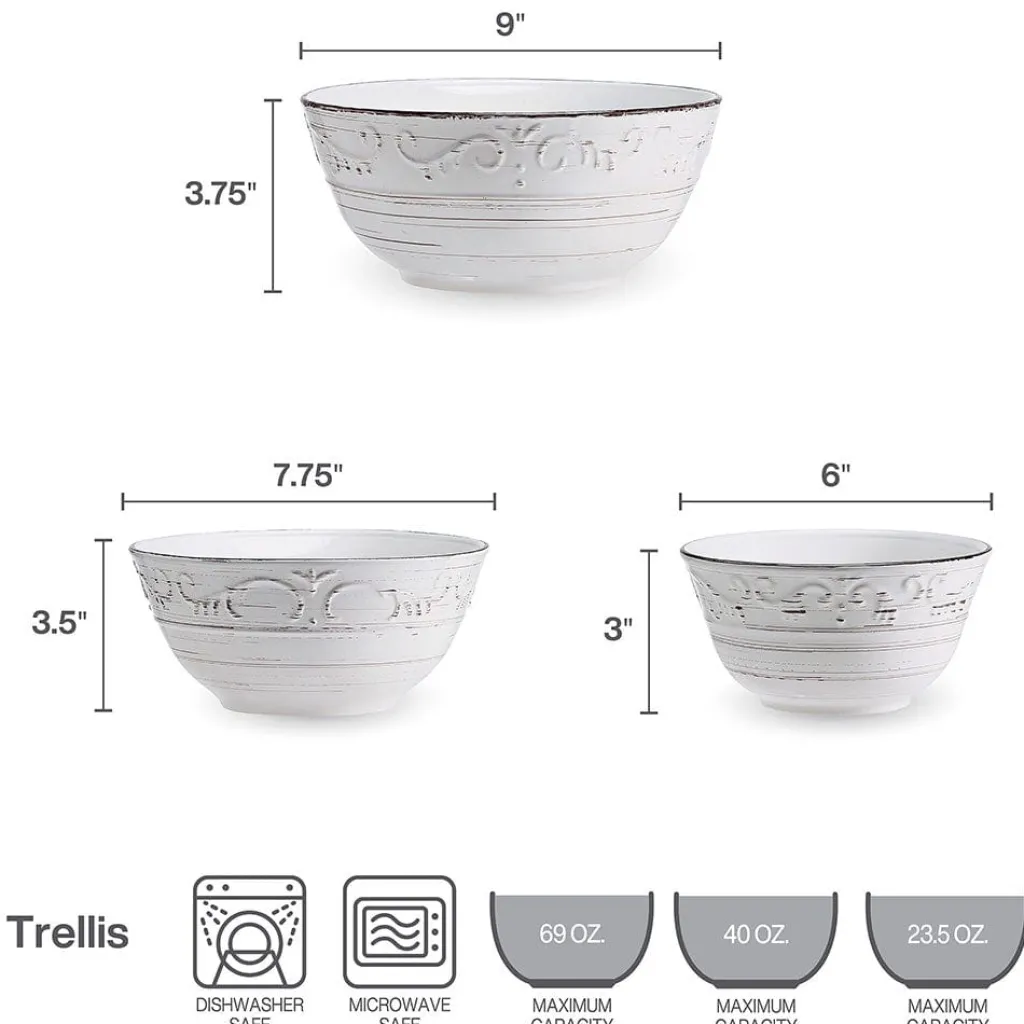 Serve Bowls|Pfaltzgraff® Trellis White Set of 3 Serving Bowls