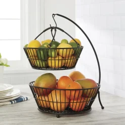 Fruit And Storage Baskets|Gourmet Basics® Tully 2 Tier Fruit Storage Basket with Banana Hook