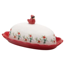 Butter Dishes|Pfaltzgraff® Winterberry® Cardinal Ruffled Butter Dish