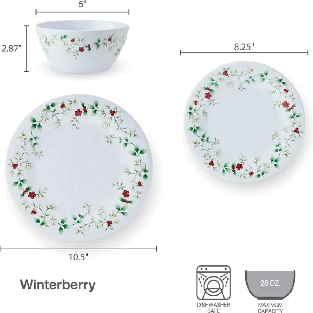 Dinnerware Service For 8|Pfaltzgraff® Winterberry® Melamine 24 Piece Dinnerware Set, Service for 8