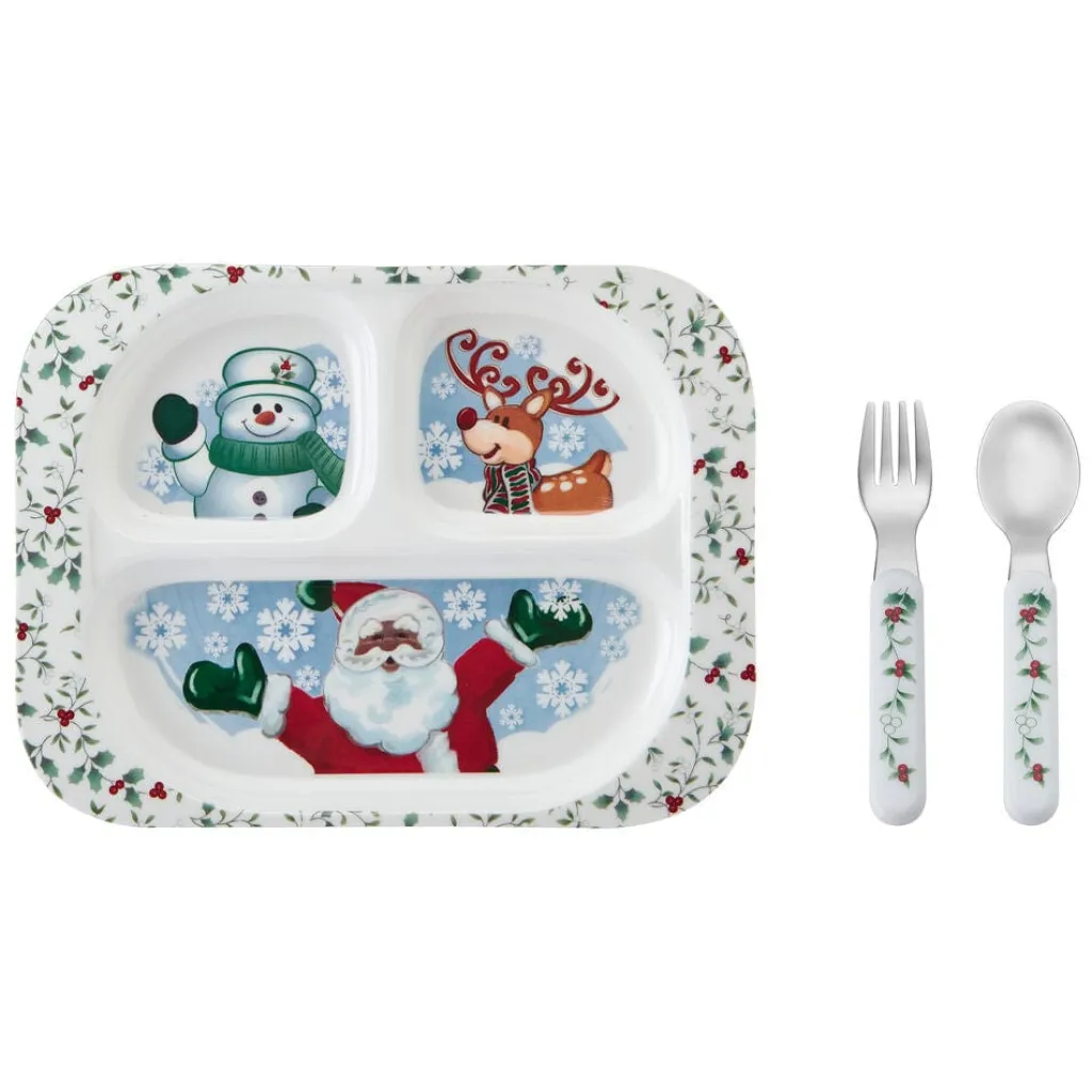 Dinner Plates|Pfaltzgraff® Winterberry® 3 Piece African American Jolly Santa Children's Set
