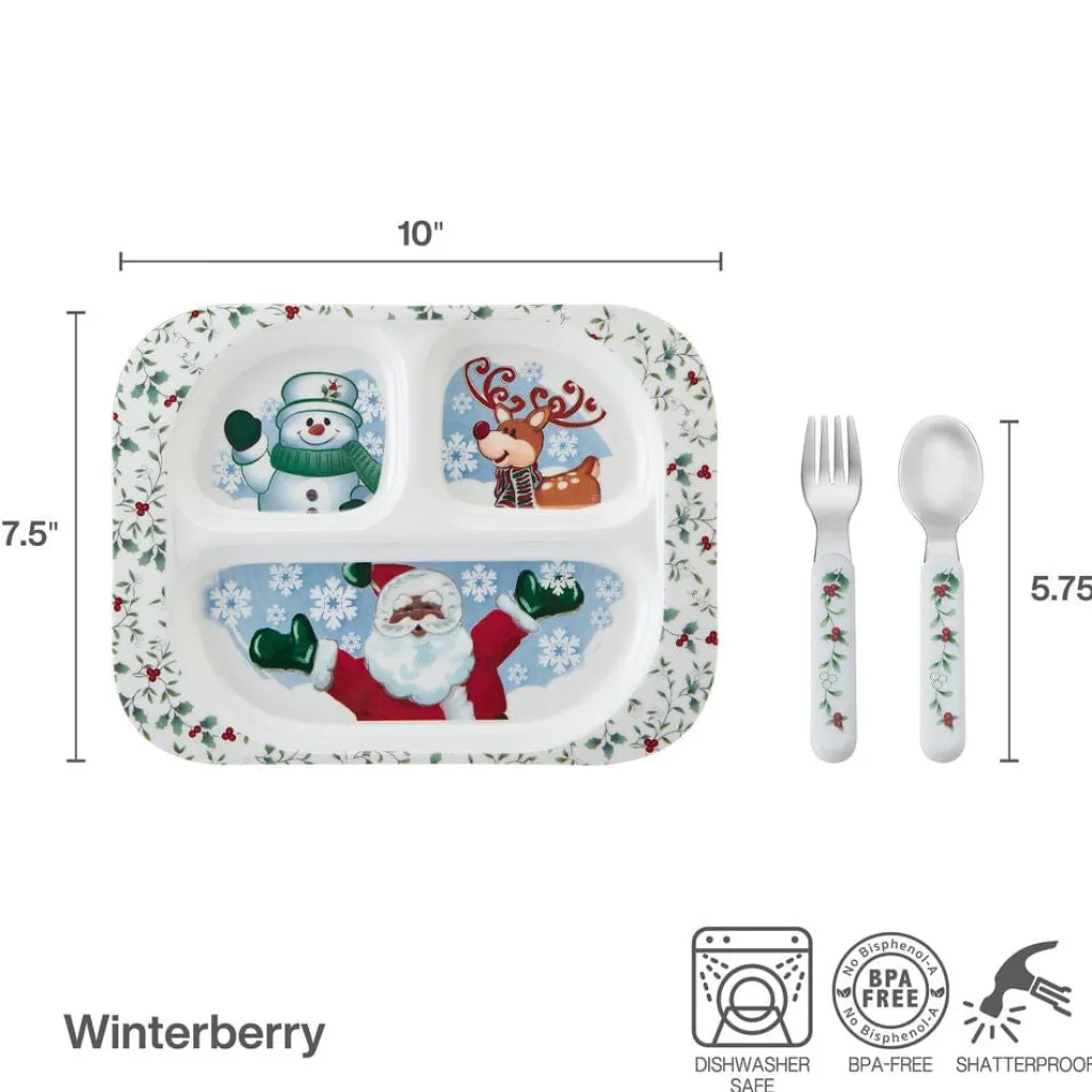 Dinner Plates|Pfaltzgraff® Winterberry® 3 Piece African American Jolly Santa Children's Set