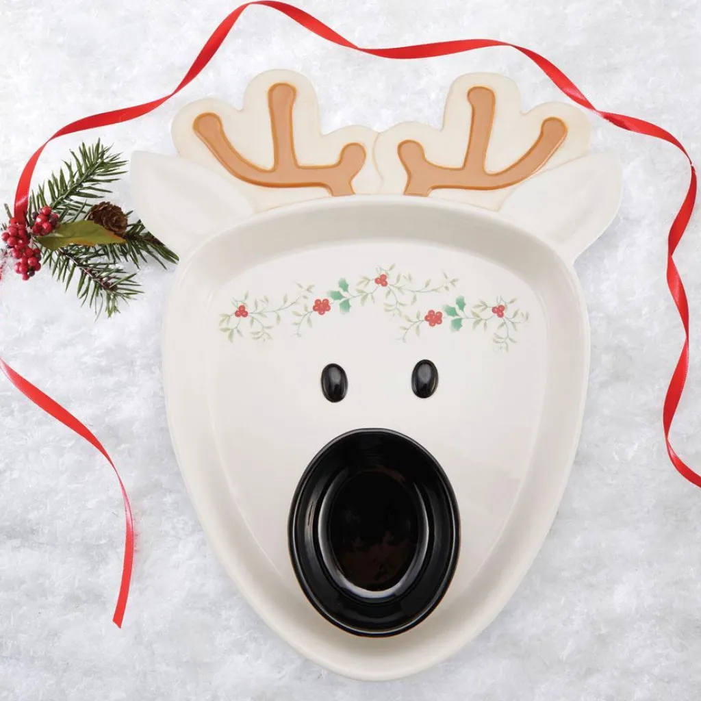 Chip And Dips|Pfaltzgraff® Winterberry® Reindeer Chip and Dip Platter