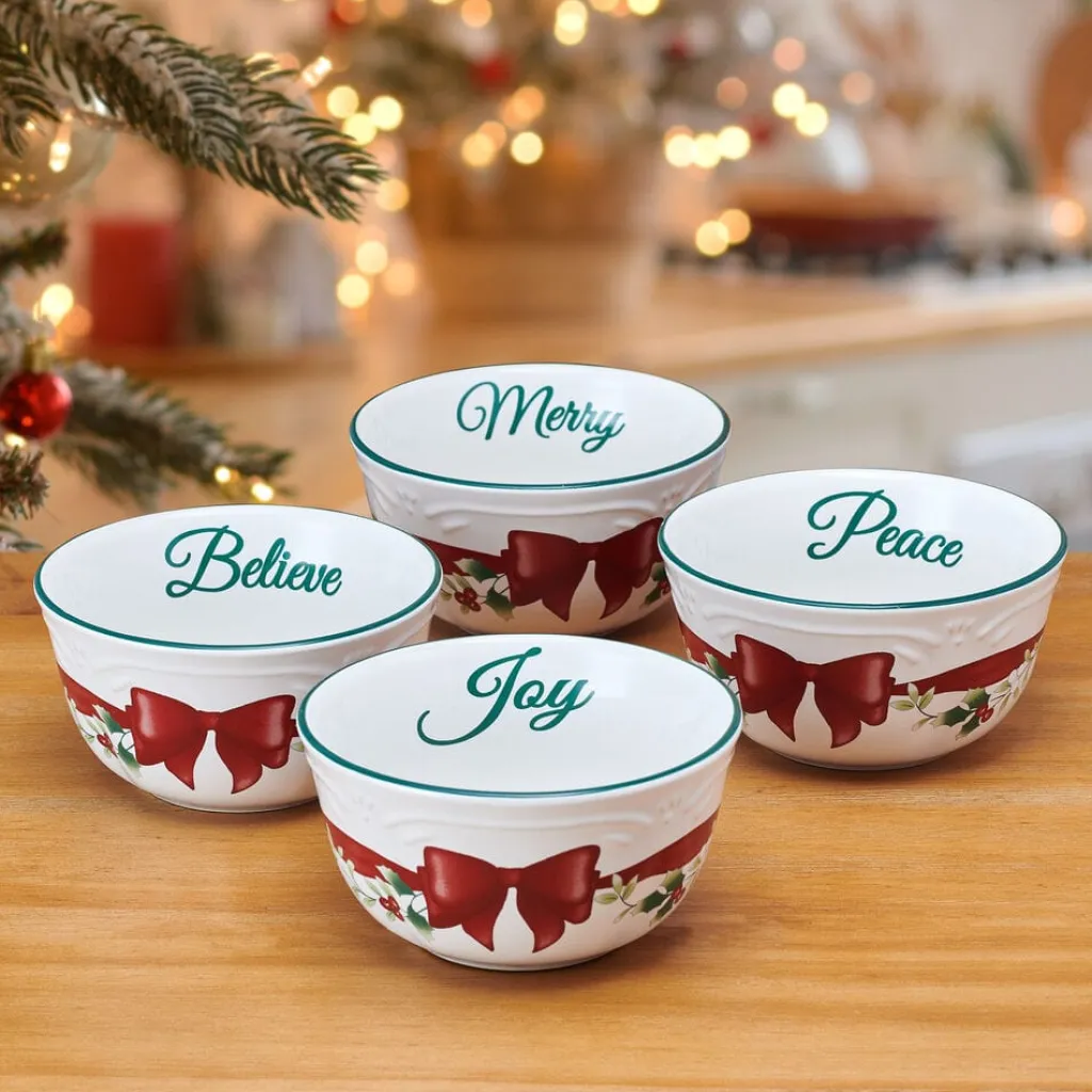 Soup Cereal Bowls|Pfaltzgraff® Winterberry® Ribbon Set of 4 Dessert Fruit Bowls
