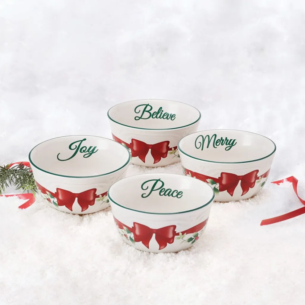 Soup Cereal Bowls|Pfaltzgraff® Winterberry® Ribbon Set of 4 Dessert Fruit Bowls
