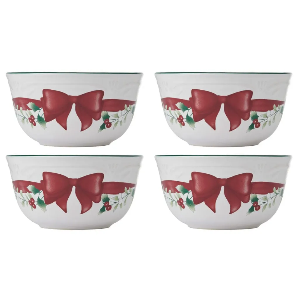 Soup Cereal Bowls|Pfaltzgraff® Winterberry® Ribbon Set of 4 Dessert Fruit Bowls